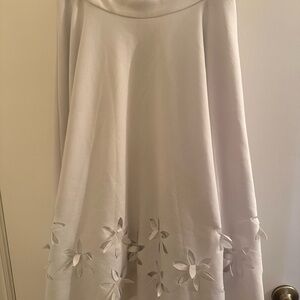 Gracia White A-Line Skirt with Floral Cutouts